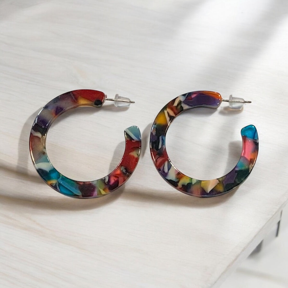 Rainbow Acrylic Hoop Earrings