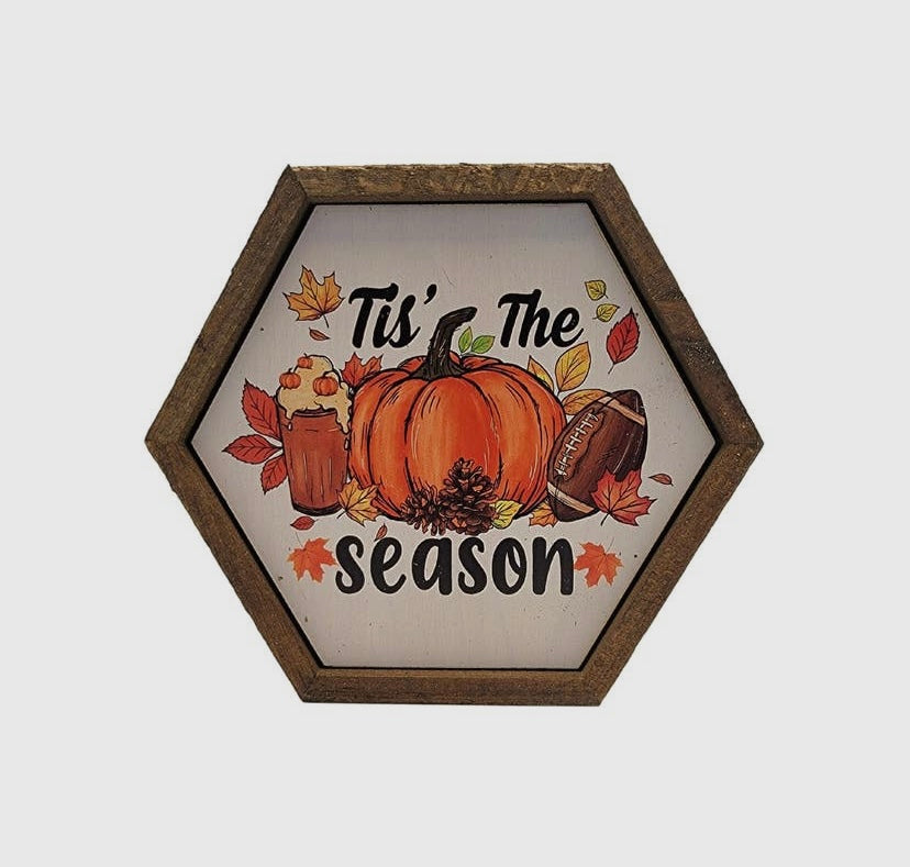'Tis The Season Hexagon Wood Sign