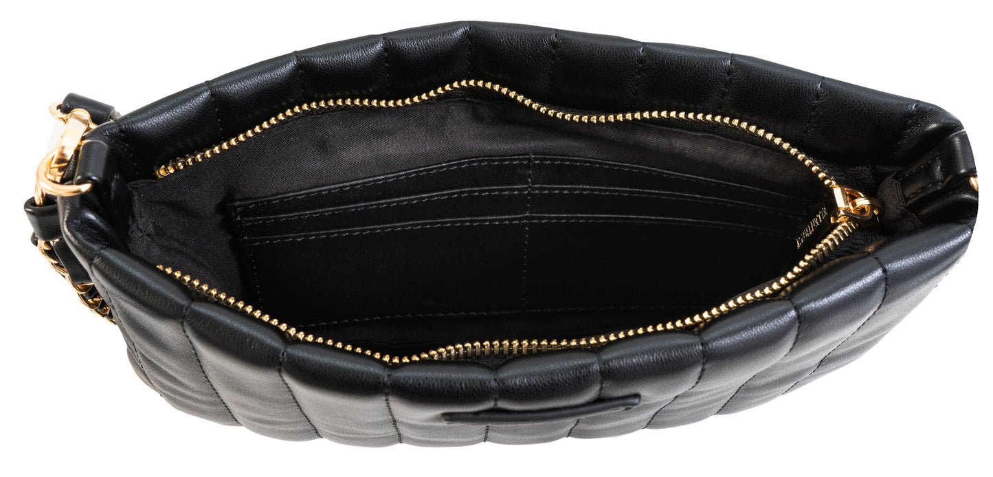 Black Quilted Crossbody Wristlet with Gold Chain