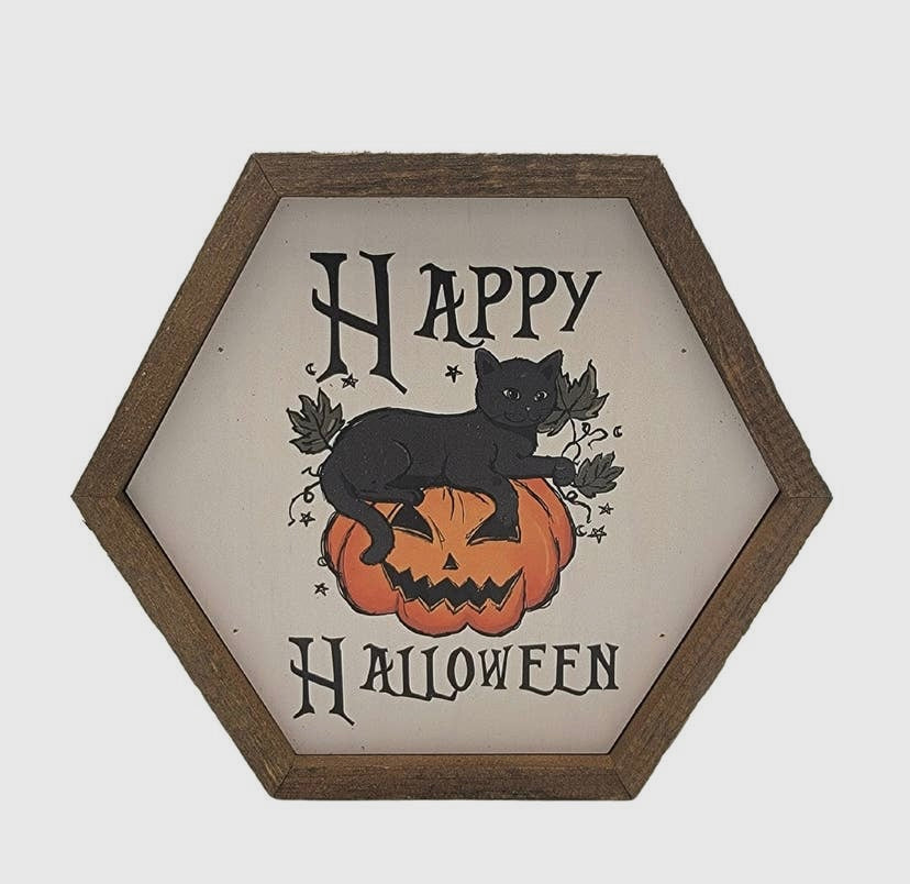 Happy Halloween Hexagon Wood Sign