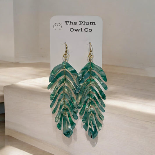 Palm Leaf Link Acrylic Earrings