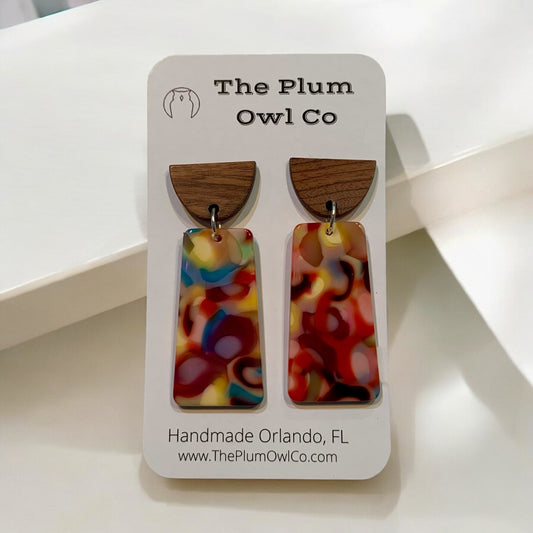 Wood and Acrylic Dangle Earrings