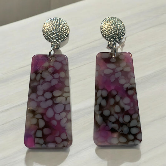 Silver and Purple Acrylic Dangle Earrings