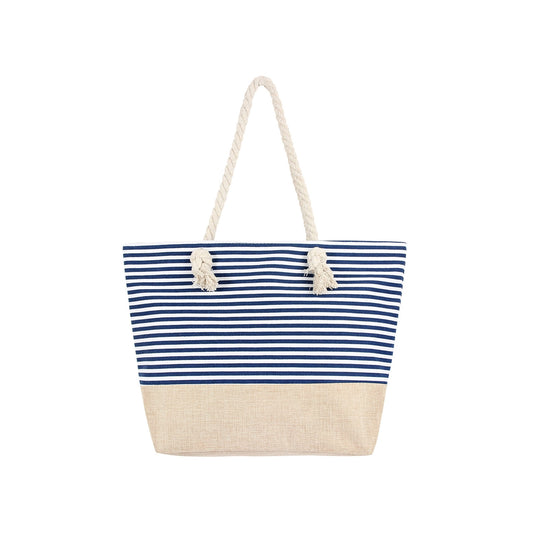 Striped Zipper Tote Bag Blue