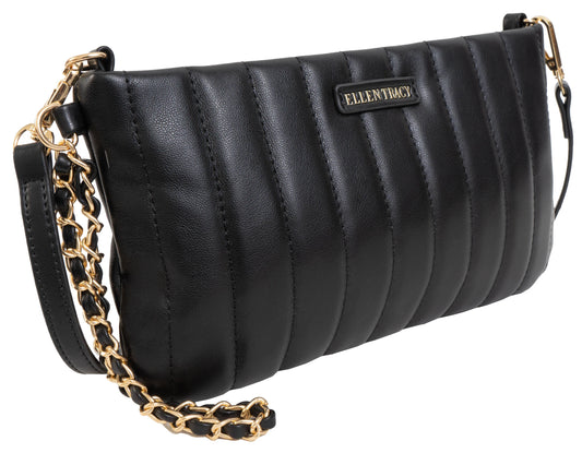 Black Quilted Crossbody Wristlet with Gold Chain