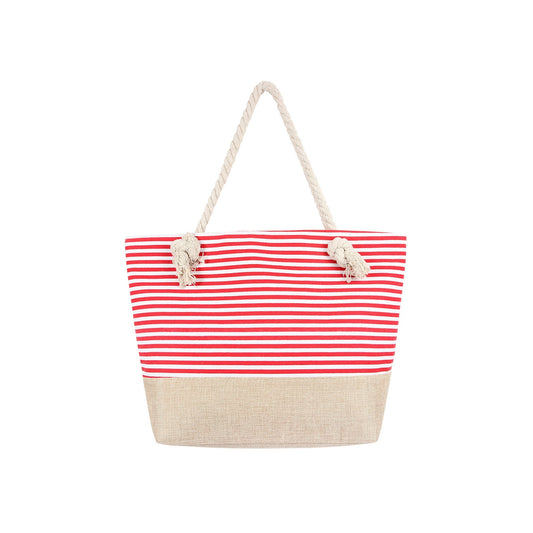 Striped Zipper Tote Bag Red